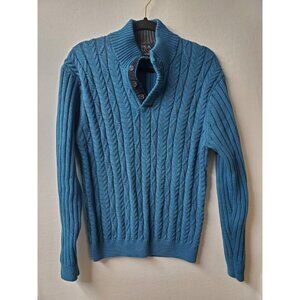 Jos A Bank Executive Collection Cable Knit Mock Neck Henley Sweater Men L Teal